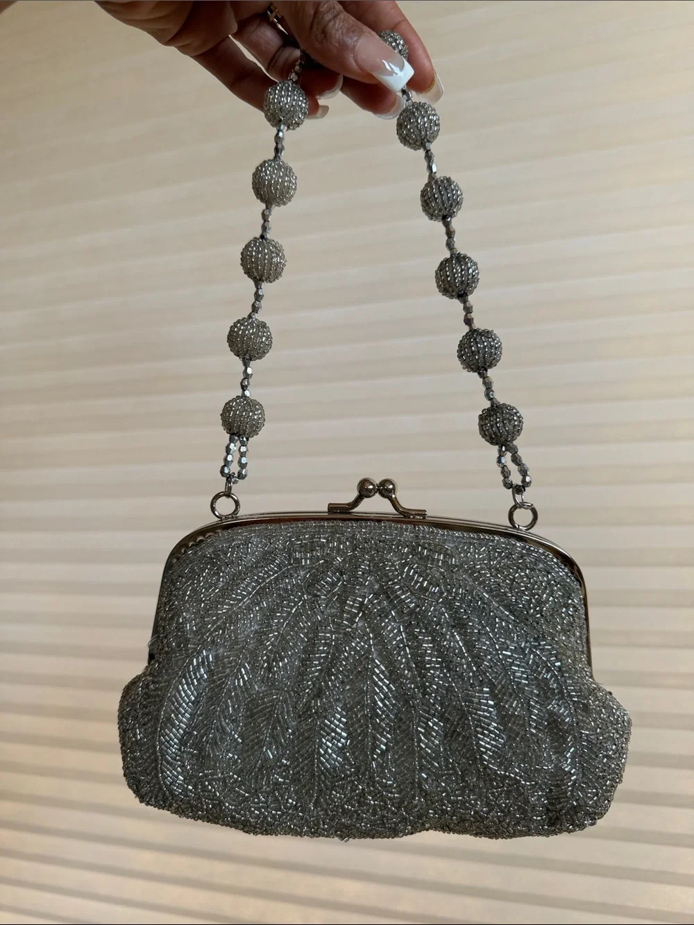 Vintage Silver Bugle Bead Evening Bag